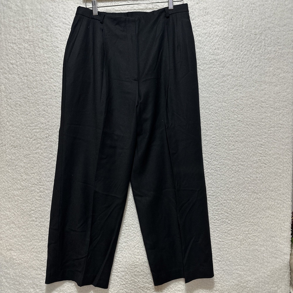 Talbots Women's Dress Pants Size 14 VTG Black Wool Blend Pleated Cuffed Lined